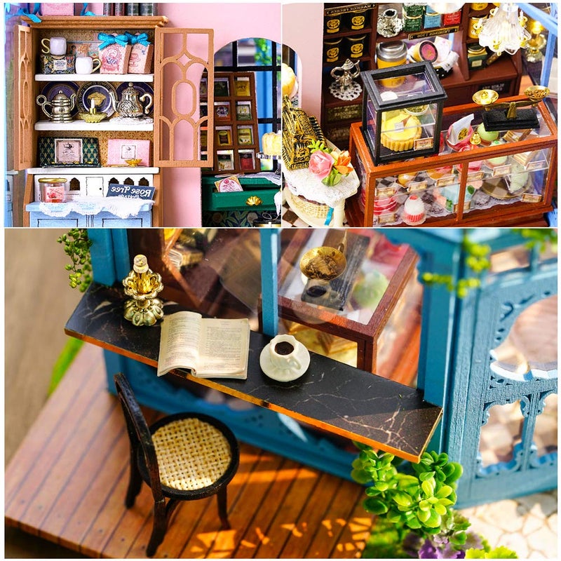 CUTEBEE Dollhouse Miniature House with Furniture, DIY Dollhouse Kit with Dust Proof, Music Movement, 1:24 Scale Creative Room for Gift for Family (Rose Garden Tea House) - Image 3